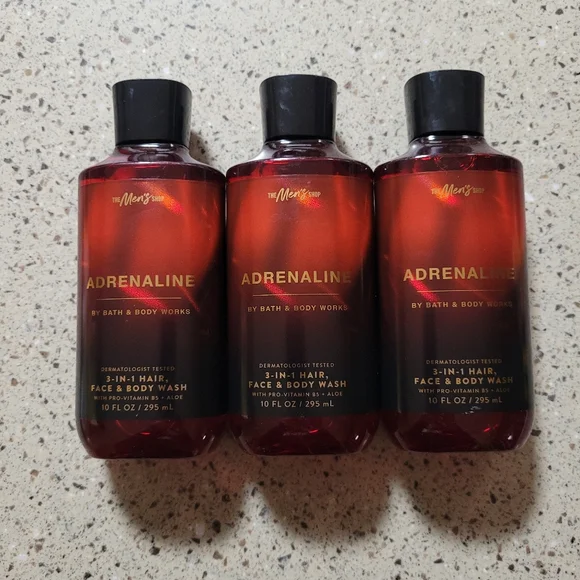 3 Bath & Body Works Adrenaline Mens 3 in 1 Hair Face Body Wash 10 oz Each - Picture 1 of 5